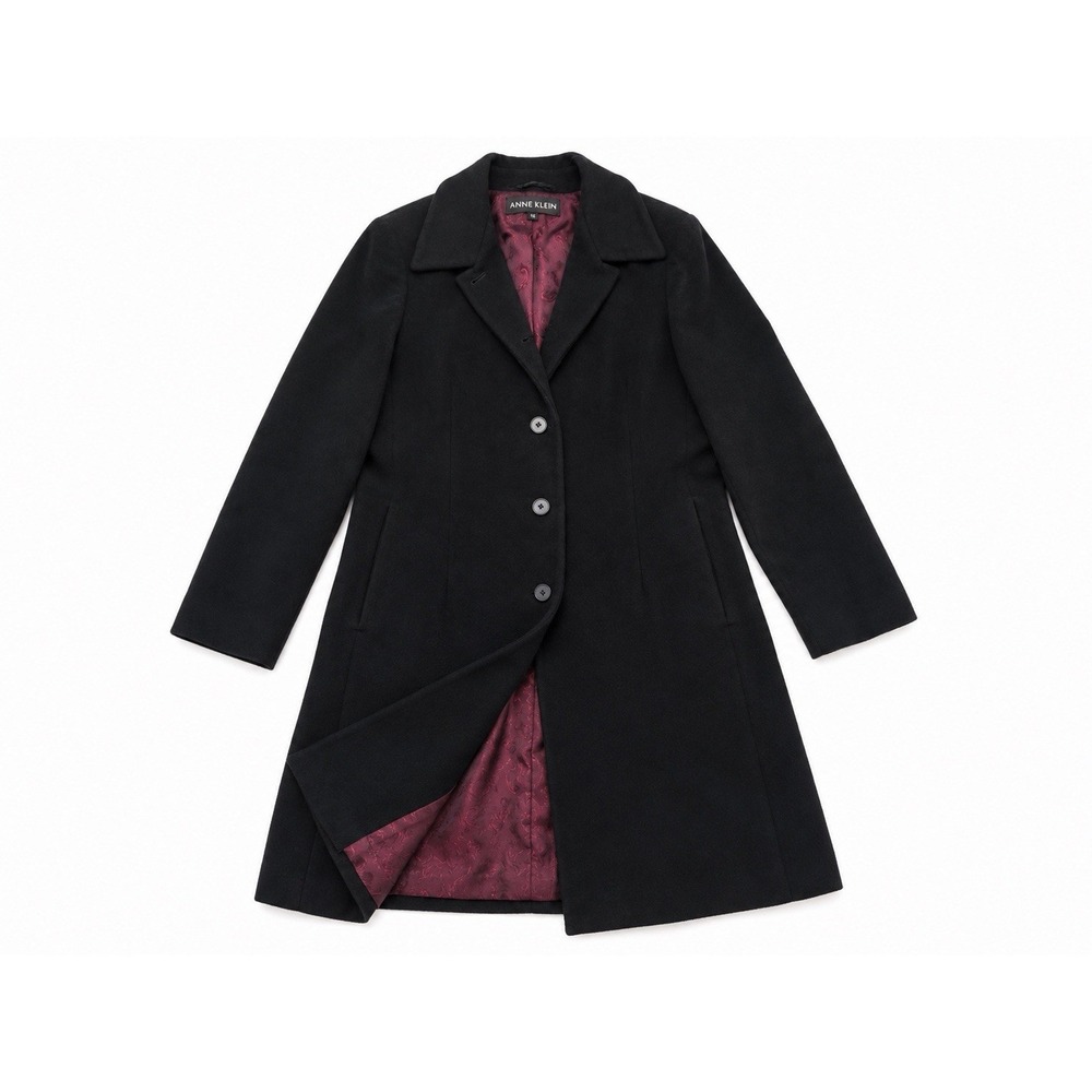 Vintage Anne Klein 100% Wool Walker Coat Women's Size 12 Black Long Jacket